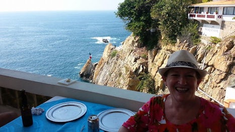 In Acapulco,  at the cliff divers, on a tour by "Tours by Van".