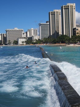 Waikiki Beach hotels from pier.