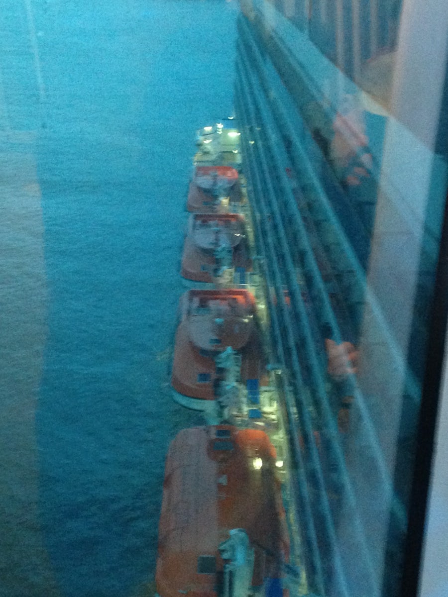 View down side of ship in port nyc