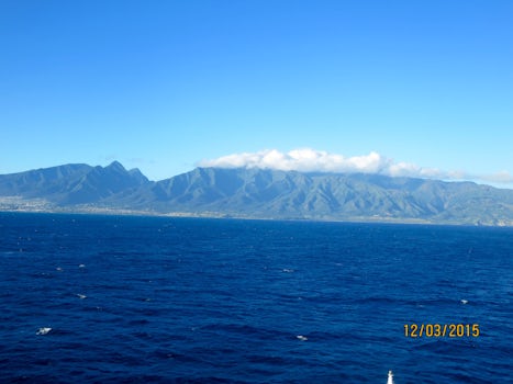 Our first view of the island of Maui and the Haleakala volcano.