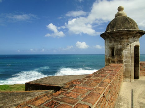 Old San Juan fort that is up the hill from the port on the right side.