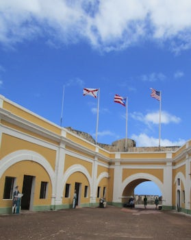 Old San Juan fort.  This one is off to the left of the port within walking distance although you can also jump on the free trolley car for a ride and site seeing along the various stops that get you to the fort.