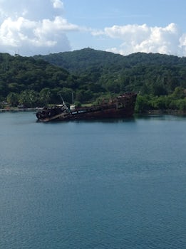 Old ship in view as we pull in to Roatan Honduras