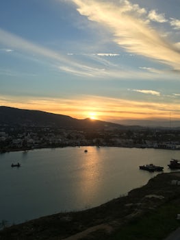 The setting sun in the port of Souda, Crete.
Photo captured on the back of the Celebrity Constellation.
