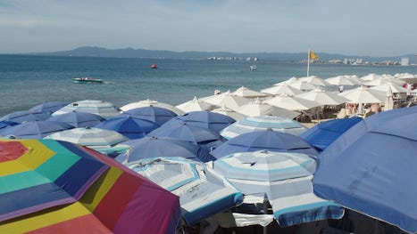 A beautifully sunny view of Playa Los Muertos near Old Town in Puerto Vallarta