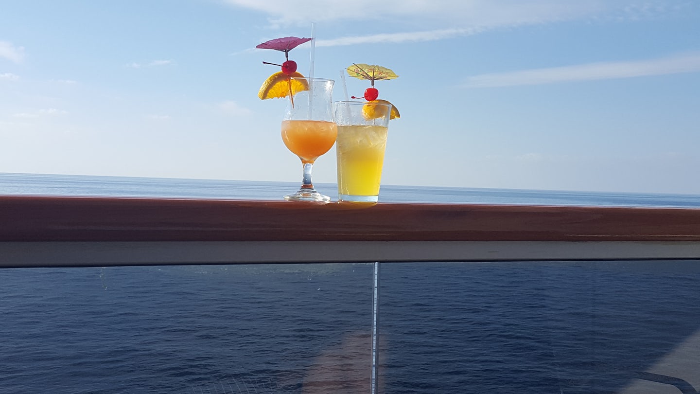 Enjoying drinks on our balcony