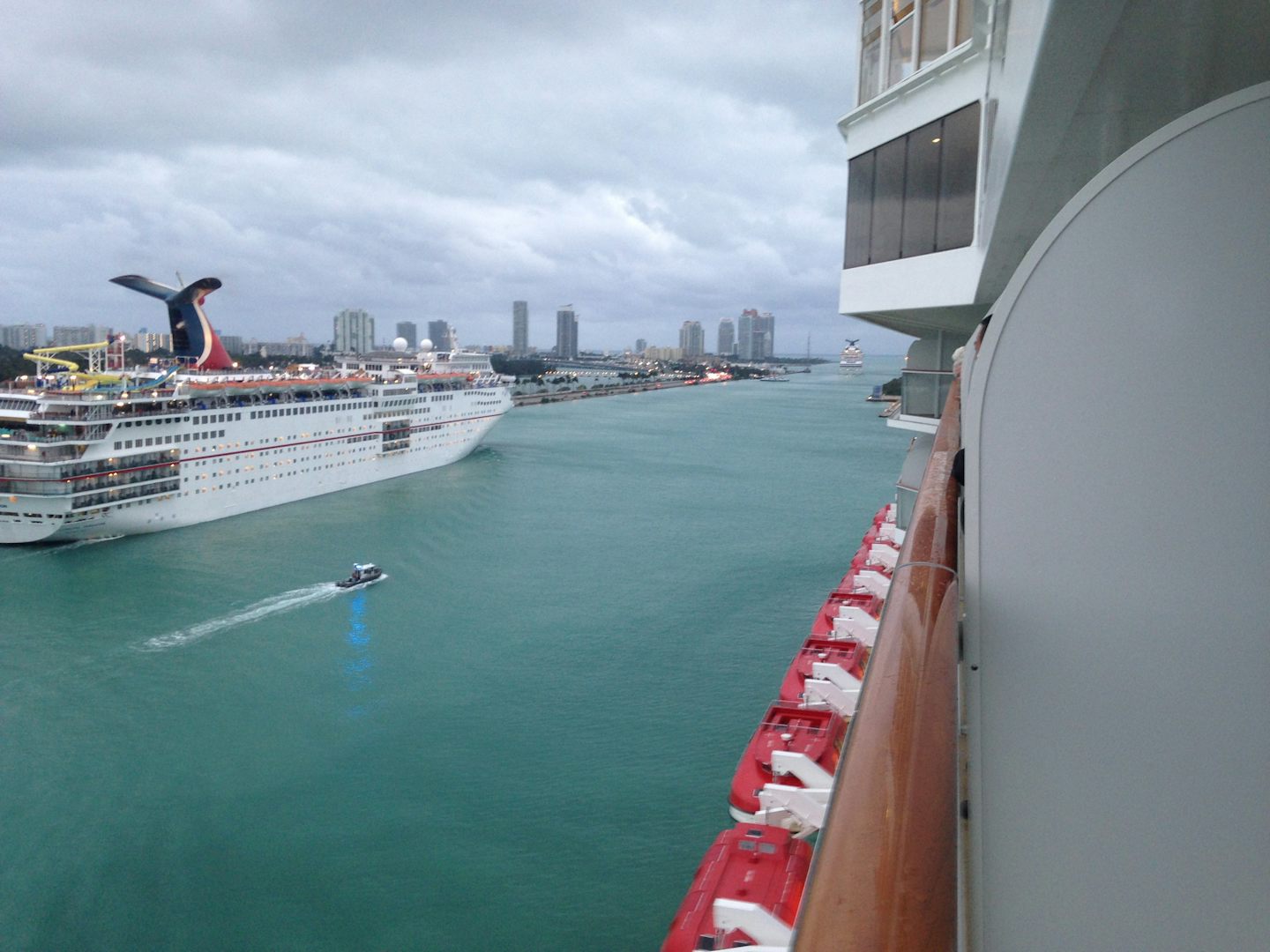 Exciting view from Stateroom balcony at Port of Miami, just moments prior to departure.