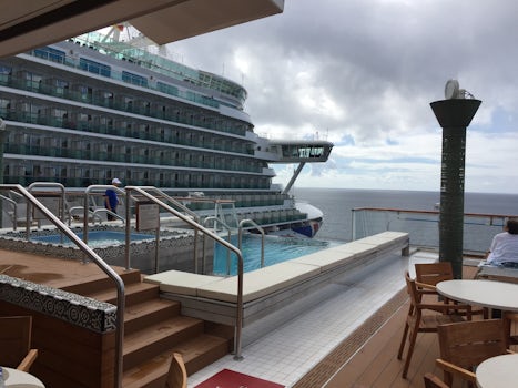 The outdoor infinity pool and hot tub on the Viking Star