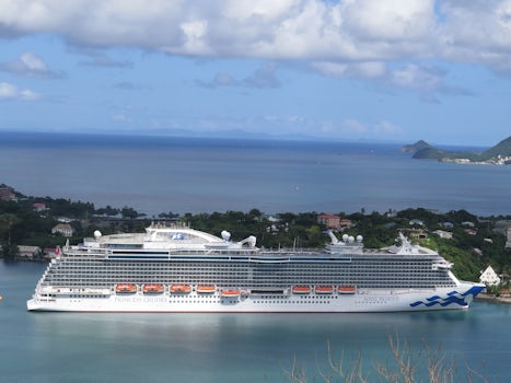 The Royal Princess viewed in the bay in St.Lucia photographed from a lookout above the port.