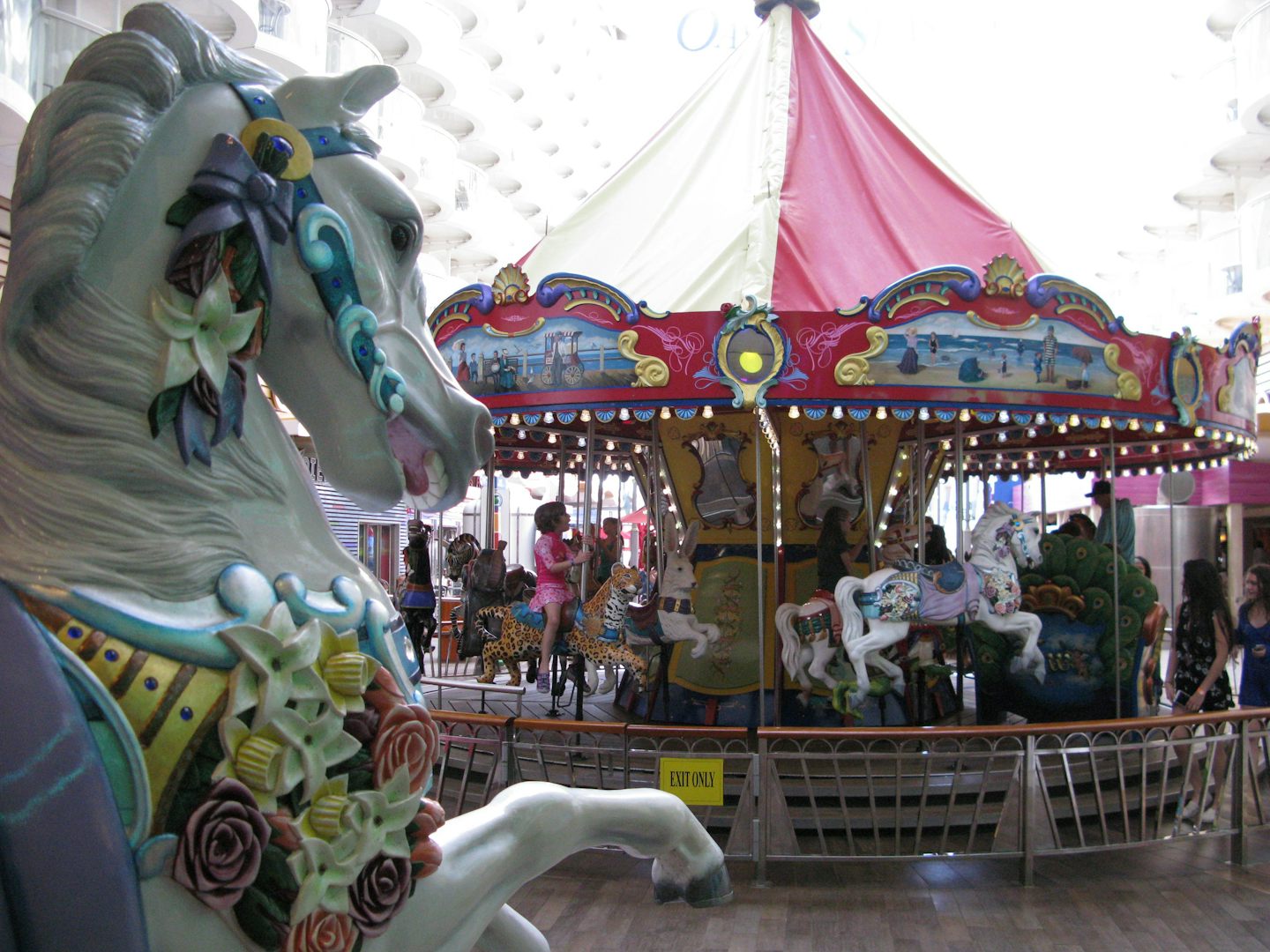The wooden horse and carousel on the Boardwalk aboard the Oasis of the Seas