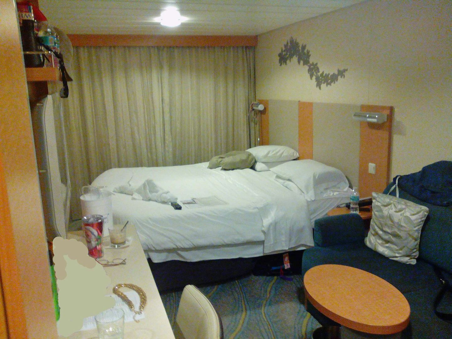 Excuse the mess.  This room was very nice.  Would stay in it again.  Bed ve
