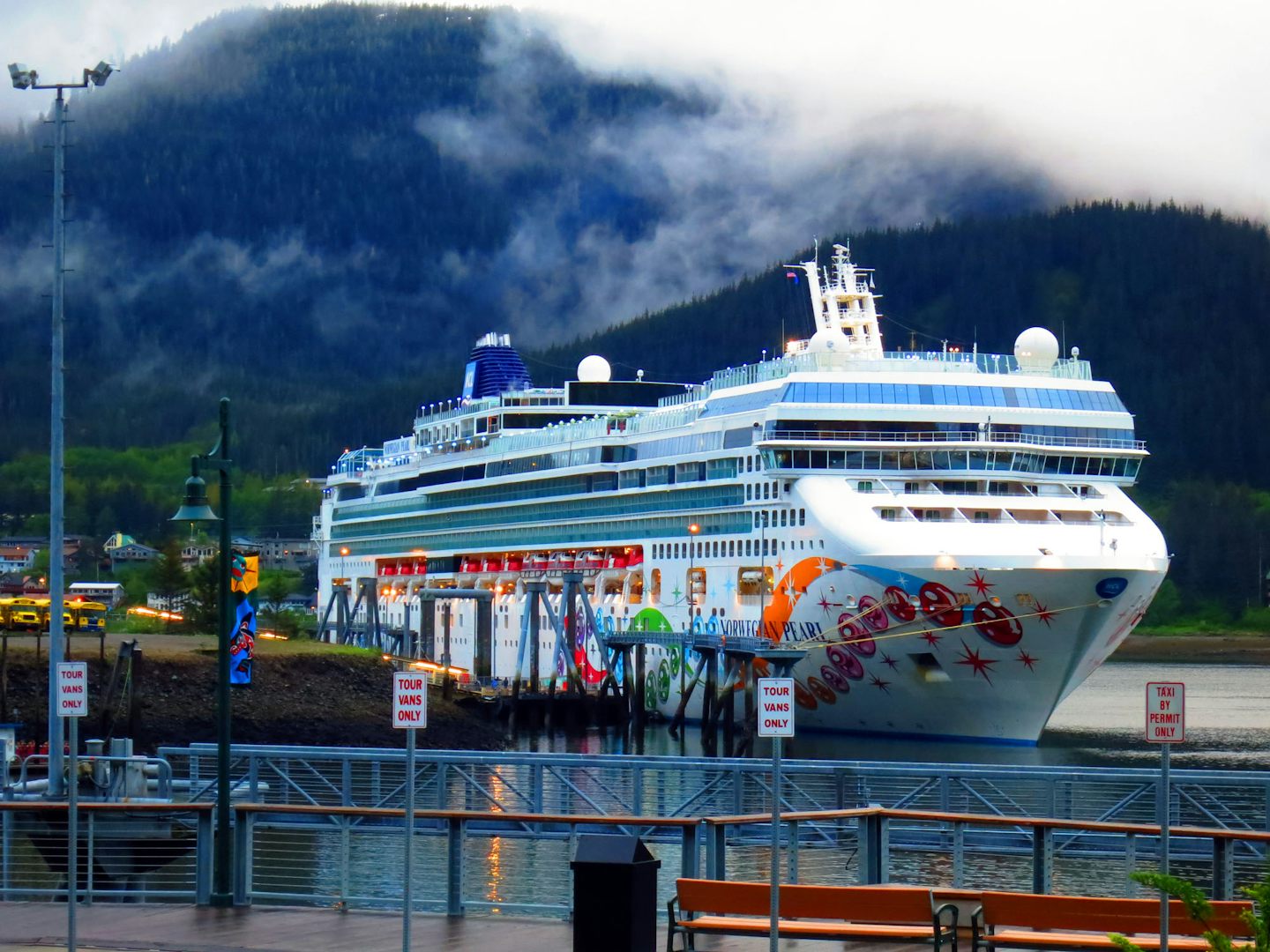 NCL Pearl at the AJ Dock in Juneau shortly before departure. Beautiful ship!  I think I