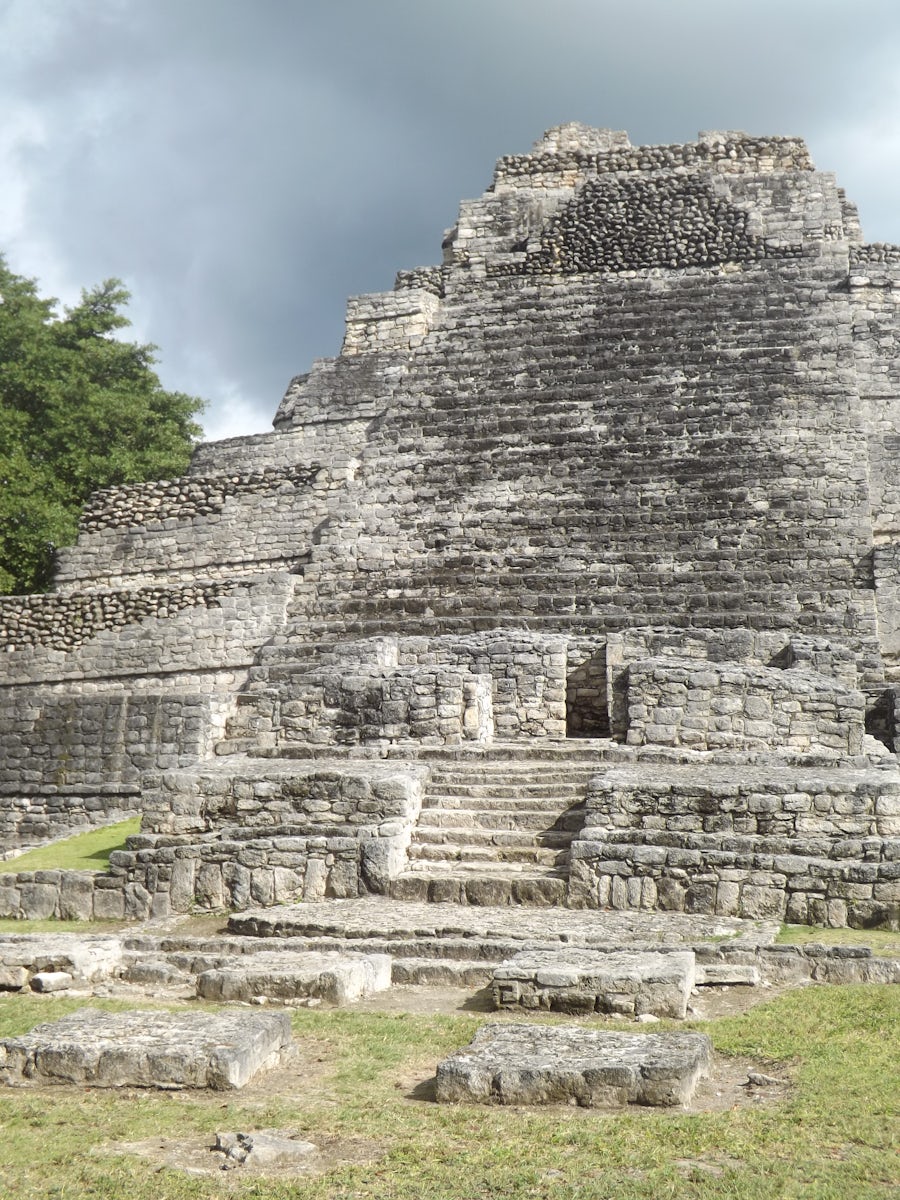Our tour out of Costa Maya revealed these fascinating Aztec pyramids in  Chetumal. We even saw monkeys playing in the trees! It quit raining just in time for our walk around the forest paths, then POURED rain just as we returned to the bus!