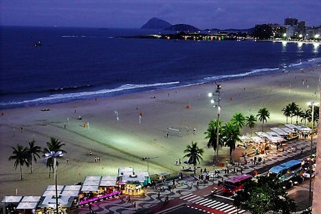 Night picture of Copacabana Beach from hotel room.