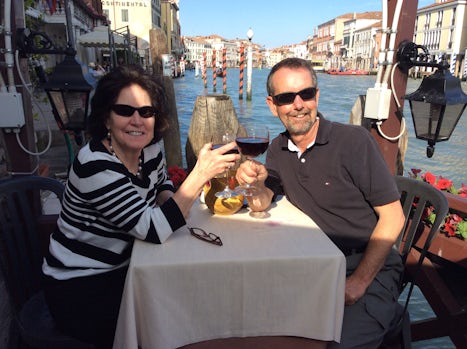Having lunch and a glass of wine in Venice