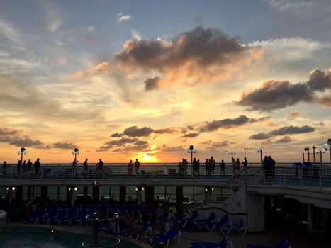 Sun setting over the Caribbean from the deck of the Caribbean Princess on the final sea day before returning to port at Fort Lauderdale.  I