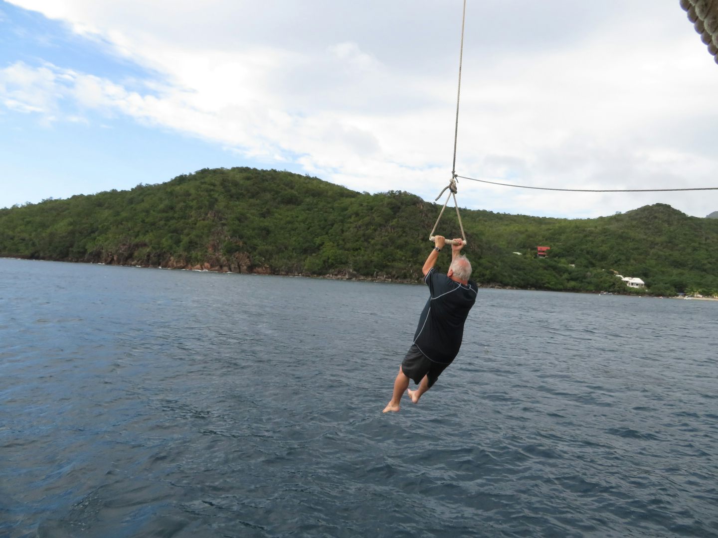 Rope swing from ship