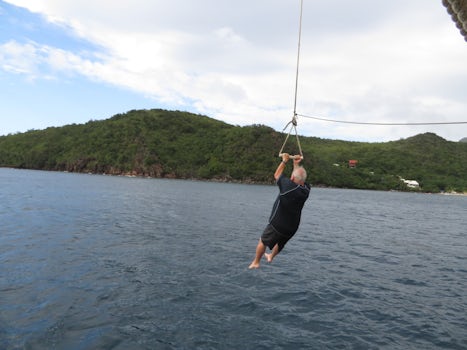 Rope swing from ship