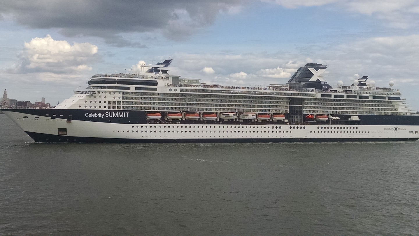 Passing the Celebrity Summit on the Hudson River near the Statue of Liberty.