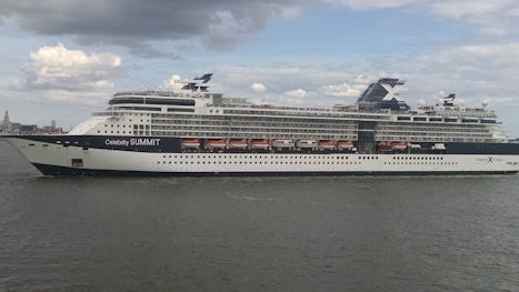 Passing the Celebrity Summit on the Hudson River near the Statue of Liberty.