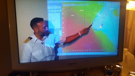 Captain showing us the monster storm disrupting our travel