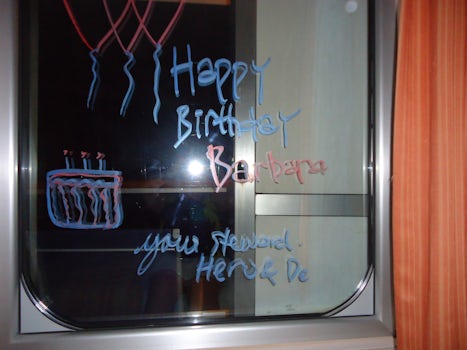 Steward Heru wrote on our window for my 60th birthday.  What a sweetie!!  R