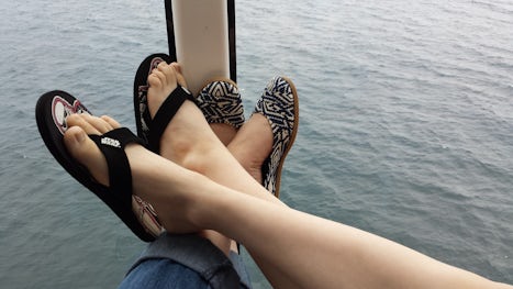 First day of our vacation on our first cruise. My son and I just put our feet up to relax and watch the beauty of the seas.