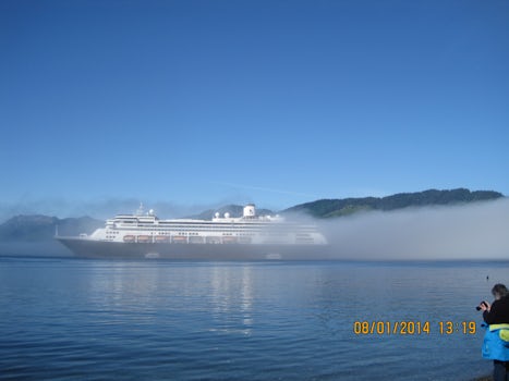 The fog rolls in on the ship as it is docked.