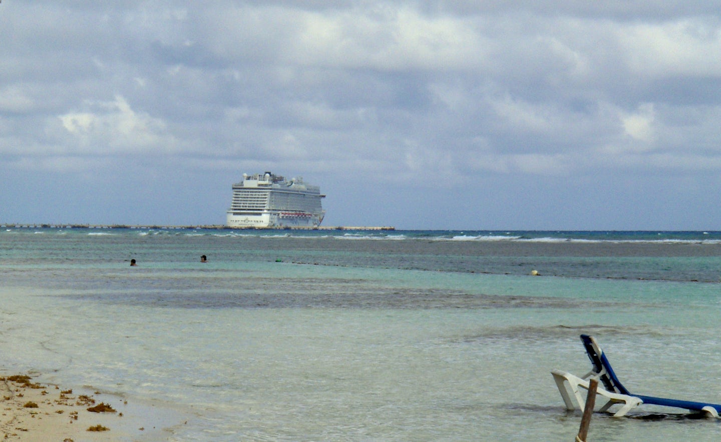 The view of the ship from the beach at Caribbean Life in Costa Maya Mexico.