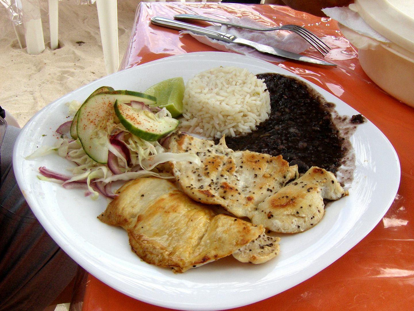 This is what my husband chicken meal looked like at Costa Mayas Caribbean Life on the beach