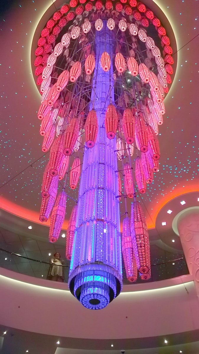A closer view of the chandelier on the NCL Getaway Cruise Ship