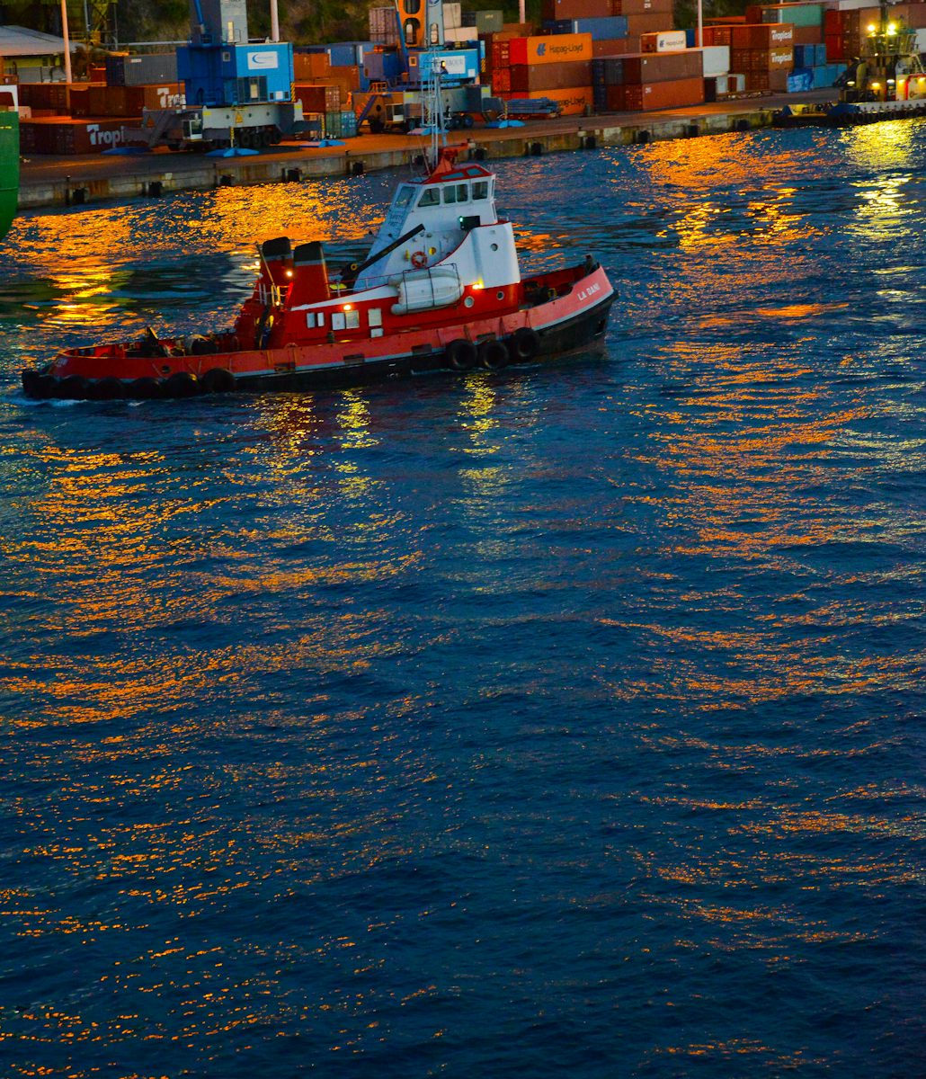 Tug Glides by as the Sun Sets in St. Martin