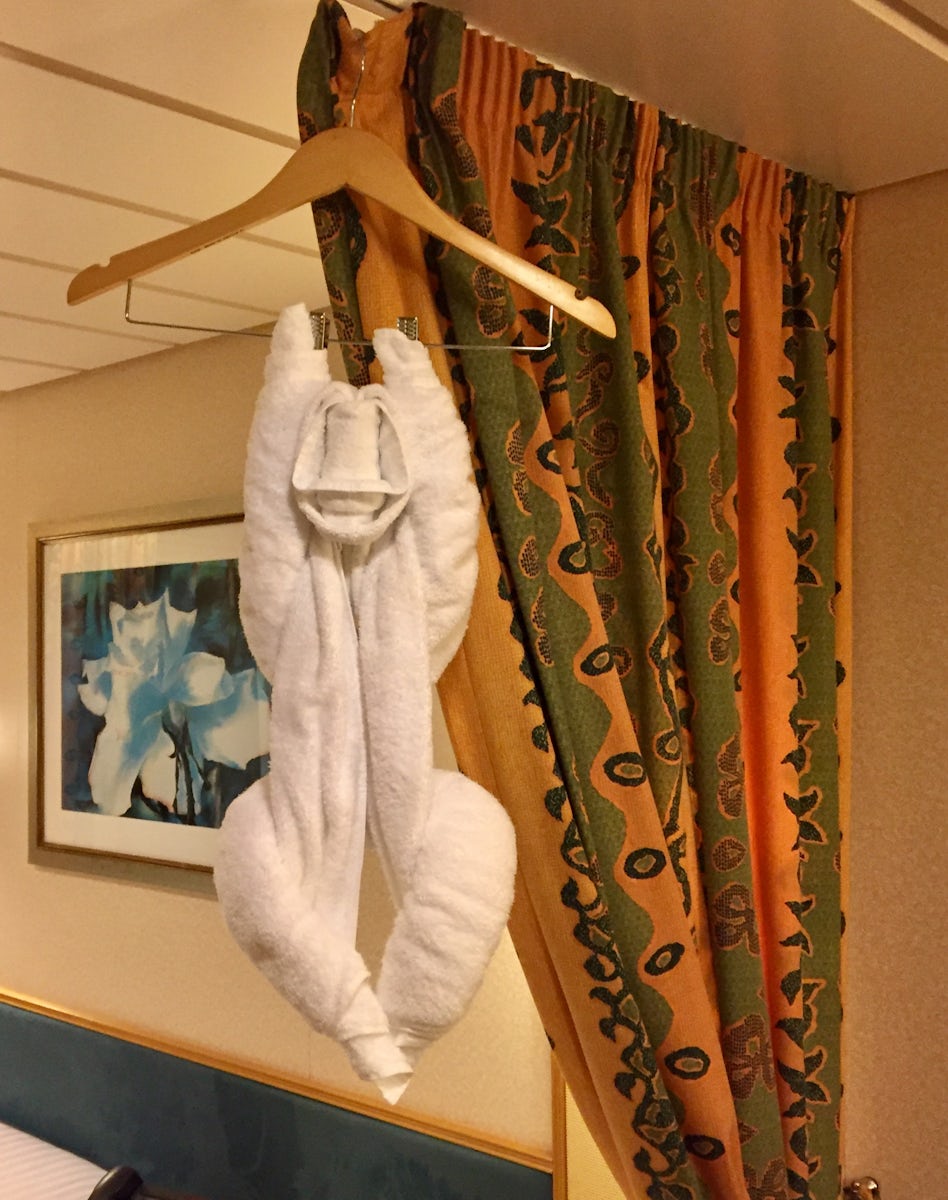 Adore the hanging monkeys! Once they know you really appreciate them, the cabin stewards really go out of their way to please, so show your appreciation come debarkation!
