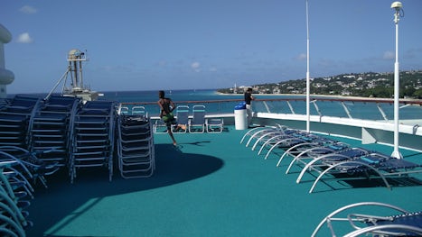 Upper deck docked at Barbados, waiting for clearance to disembark and buy some souvenirs.