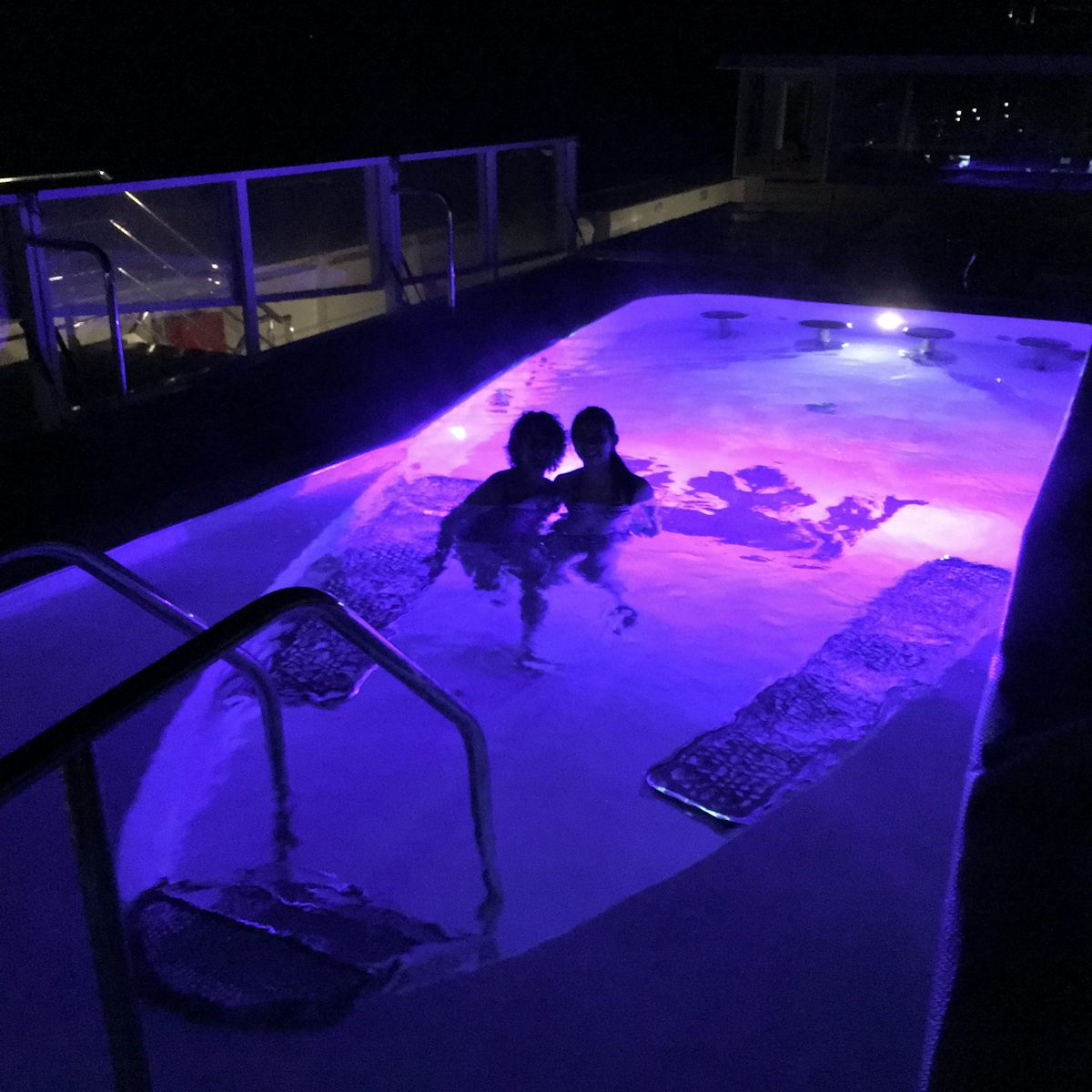 Swimming at midnight on the sun deck on the AMA Stella