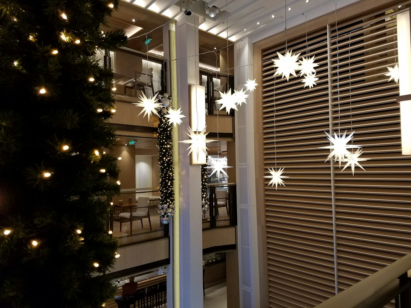 Lovely understated Christmas decorations in the atrium