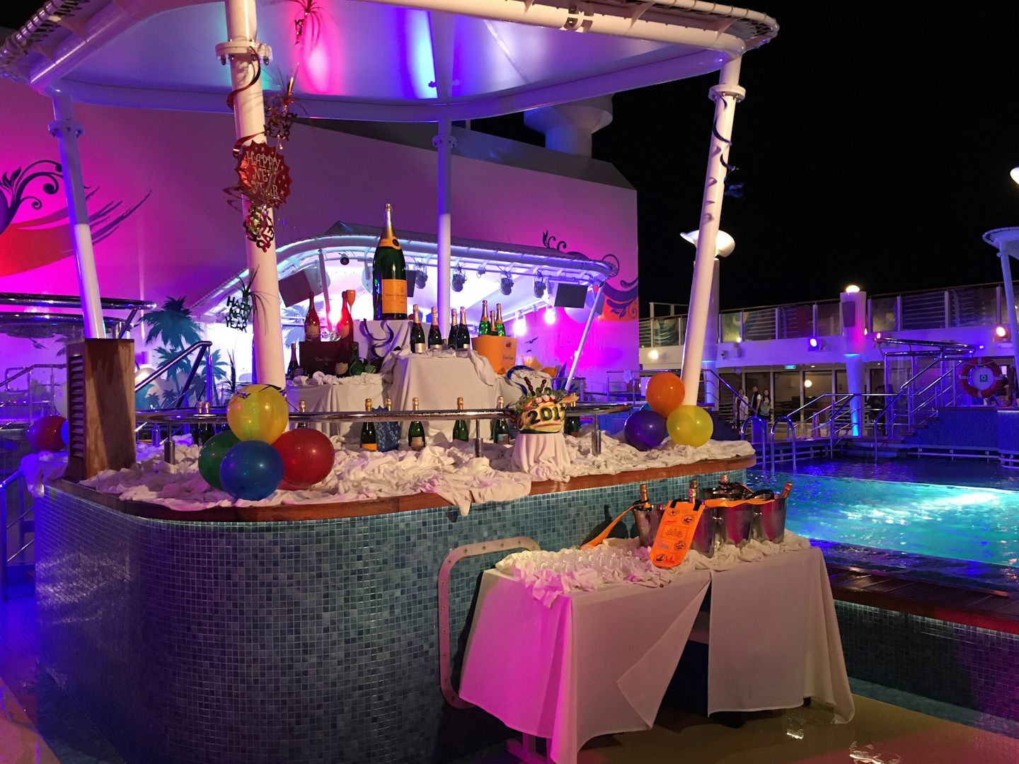 New Years Eve celebration on the ship with amazing live band and champagne.