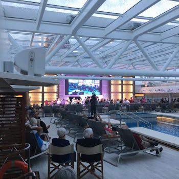 Entertainment at the main pool, showing the retractable roof.