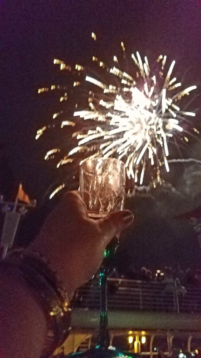 New Year's Eve fireworks and champagne courtesy of Disney.