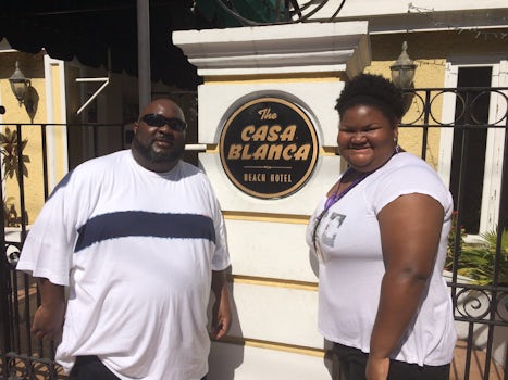 My husband and daughter in Jamaica walking around town.