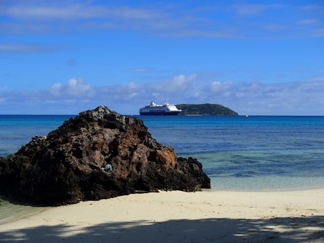 The Maasdam anchored off Dravuni Island, Fiji.