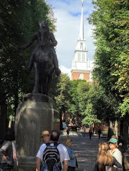 Paul Revere statue with the Old North Church steeple