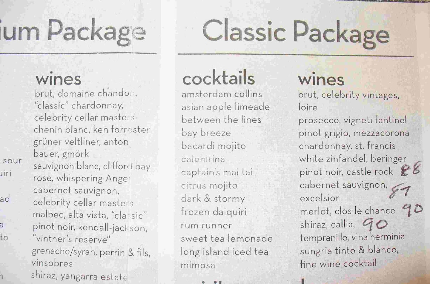 Drink packages ... see review for info on the accuracy of these lists.