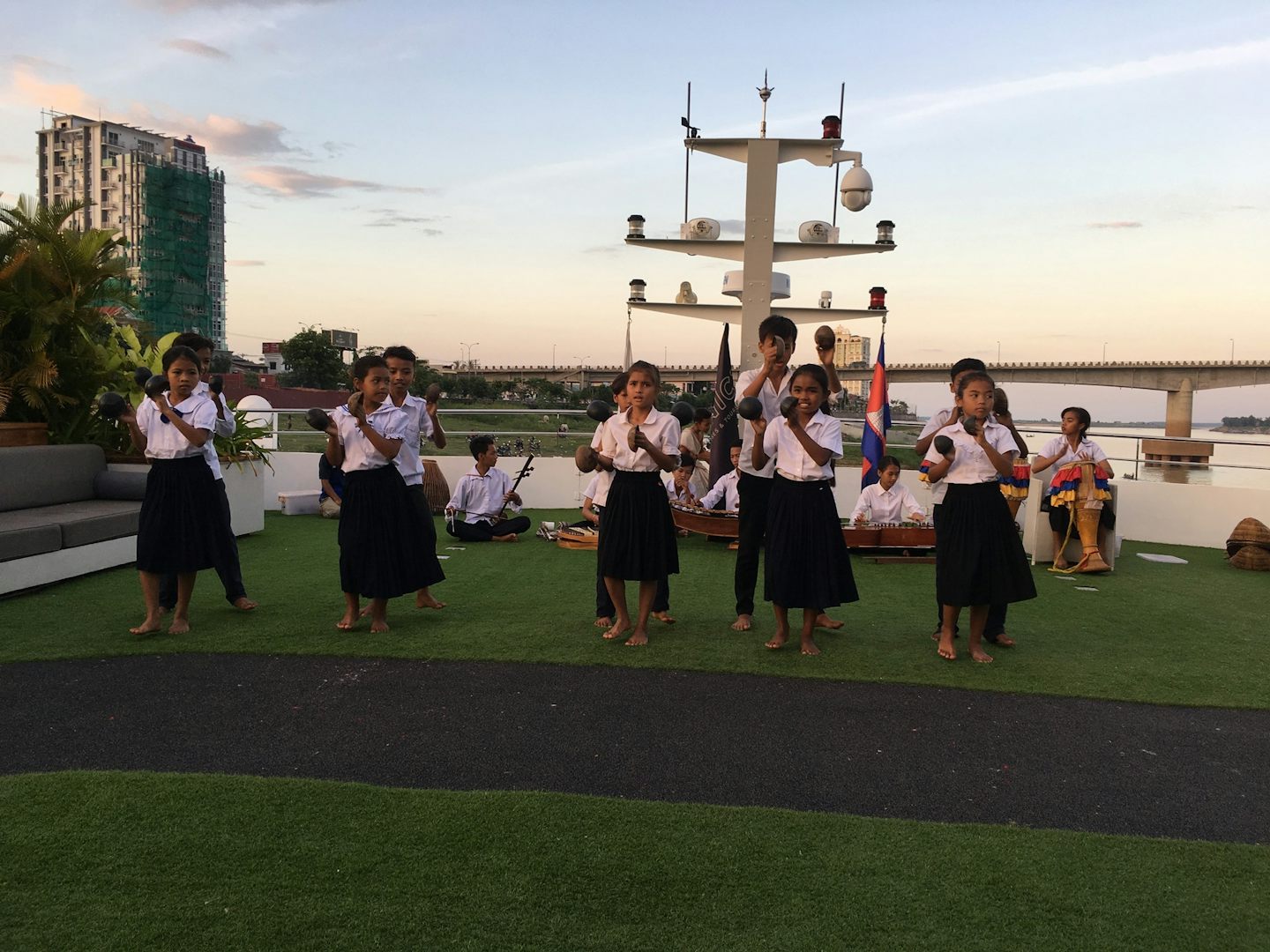 Local school children showing us their cultural dance and music.