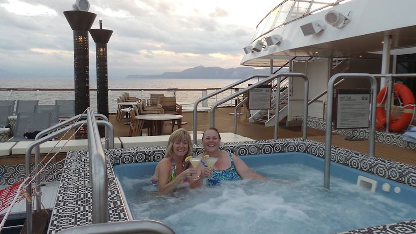 Lemon drops in the hot tub as we watched the sunset departing Crete.