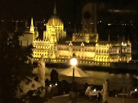 Our view from our hotel room window of the majestic Parliment Building in Budapest at night!