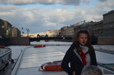 Sasha, without the beard, on a waterway tour of St. Petersburg. Very inform