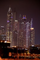 Dubai night skyline.