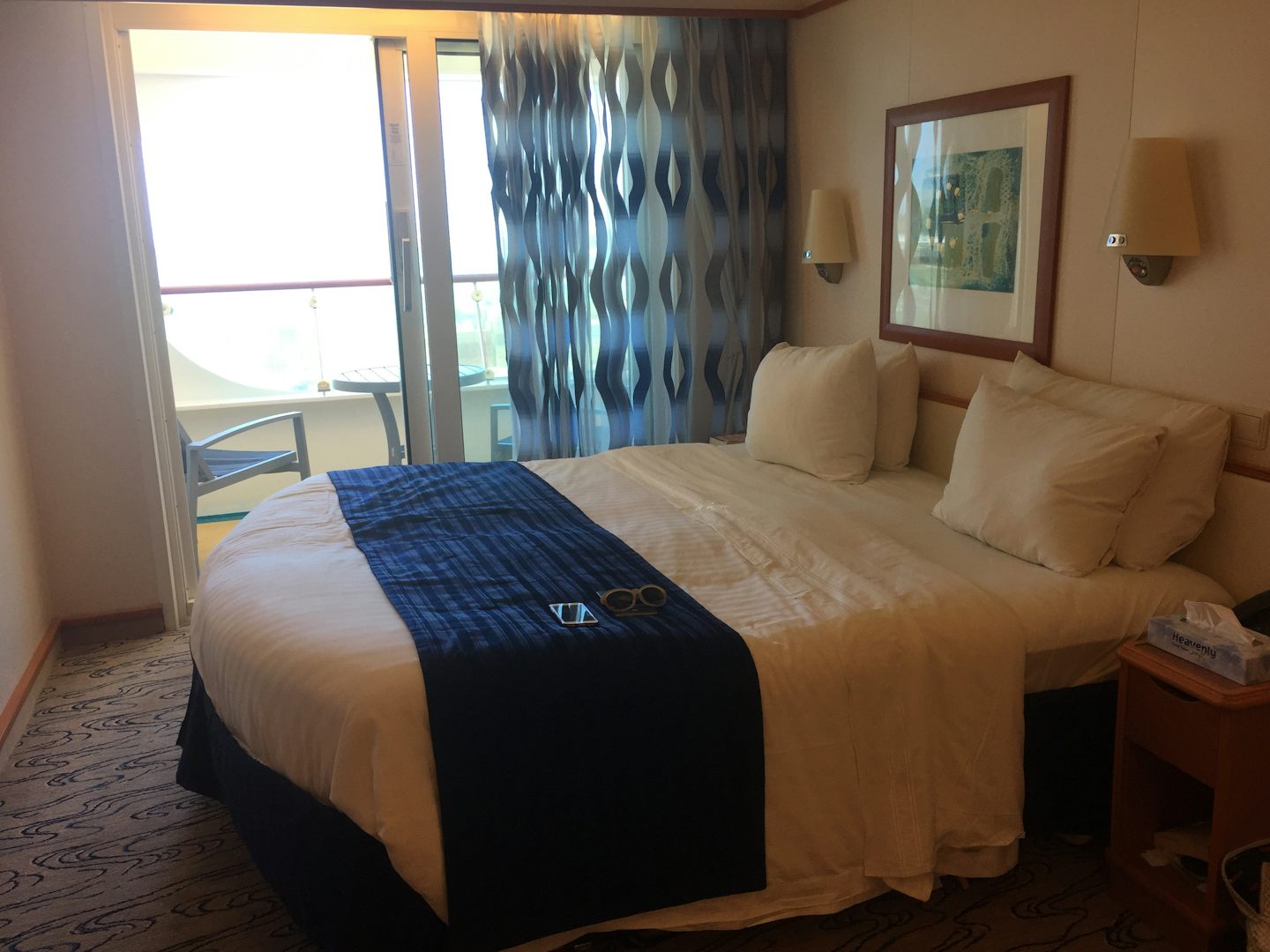Stateroom with outside balcony.
