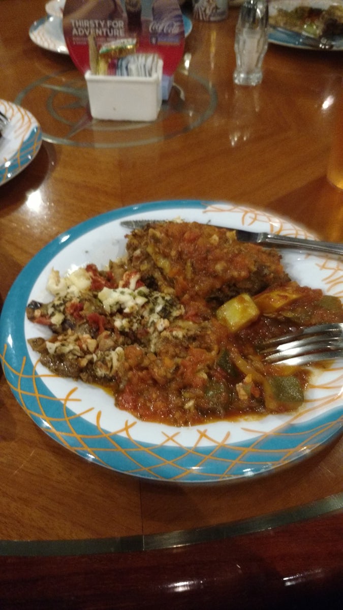 Windjammer Lasagna. Undercooked eggplant parmesan with unmelted cheese.